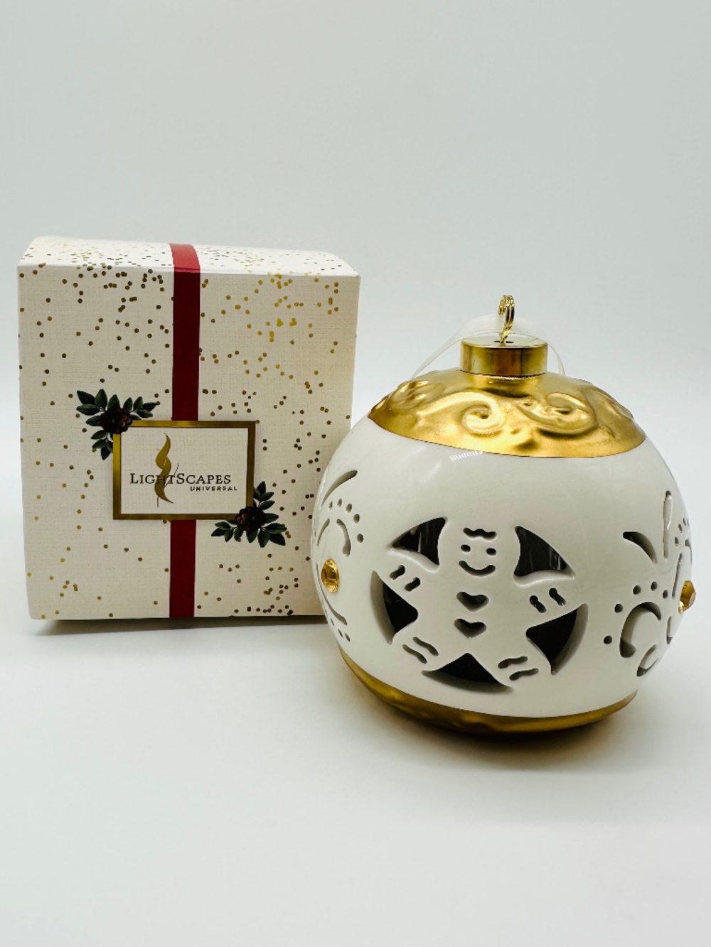 Lightscapes Ceramic Christmas Ball Ornament Gingerbread Man Cutout Lighted